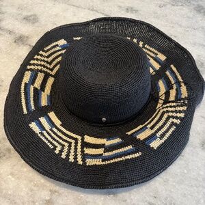 ✨ Brand New Helen Kaminski Rattan Hat – Navy & White Abstract Pattern ✨